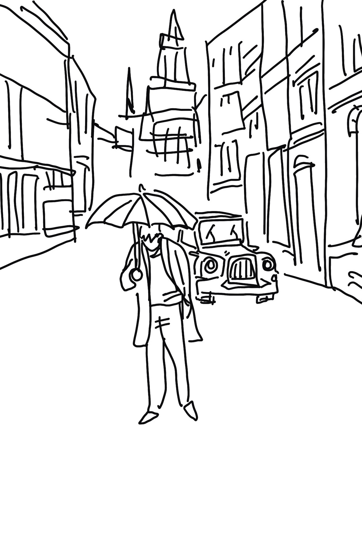 비 내리는 거리와 우산